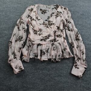 Baum und Pferdgarten Blouse 6 Lace Floral Sheer Long Sleeve Pink Peplum Luxury